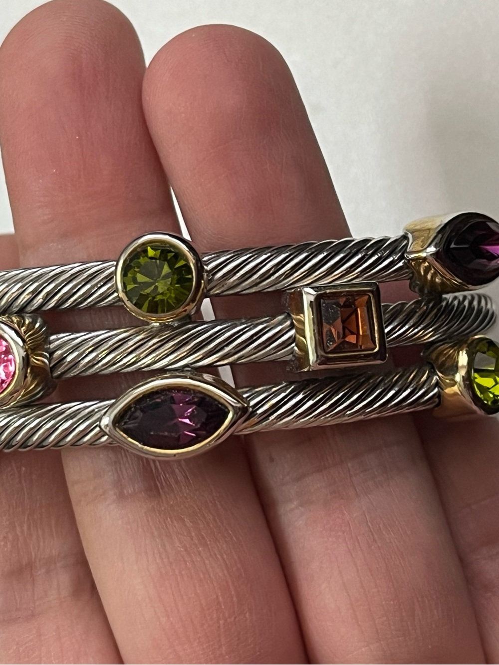 Multicolored CZ chunky twisted silver tone cuff collar and earring set - Picture 7 of 11